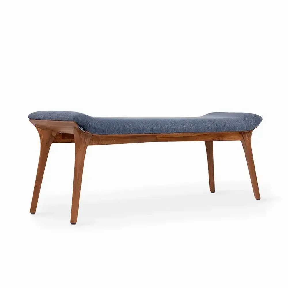 Bancs - Banc en teck Phalaka avec tissu bleu - ALANKARAM