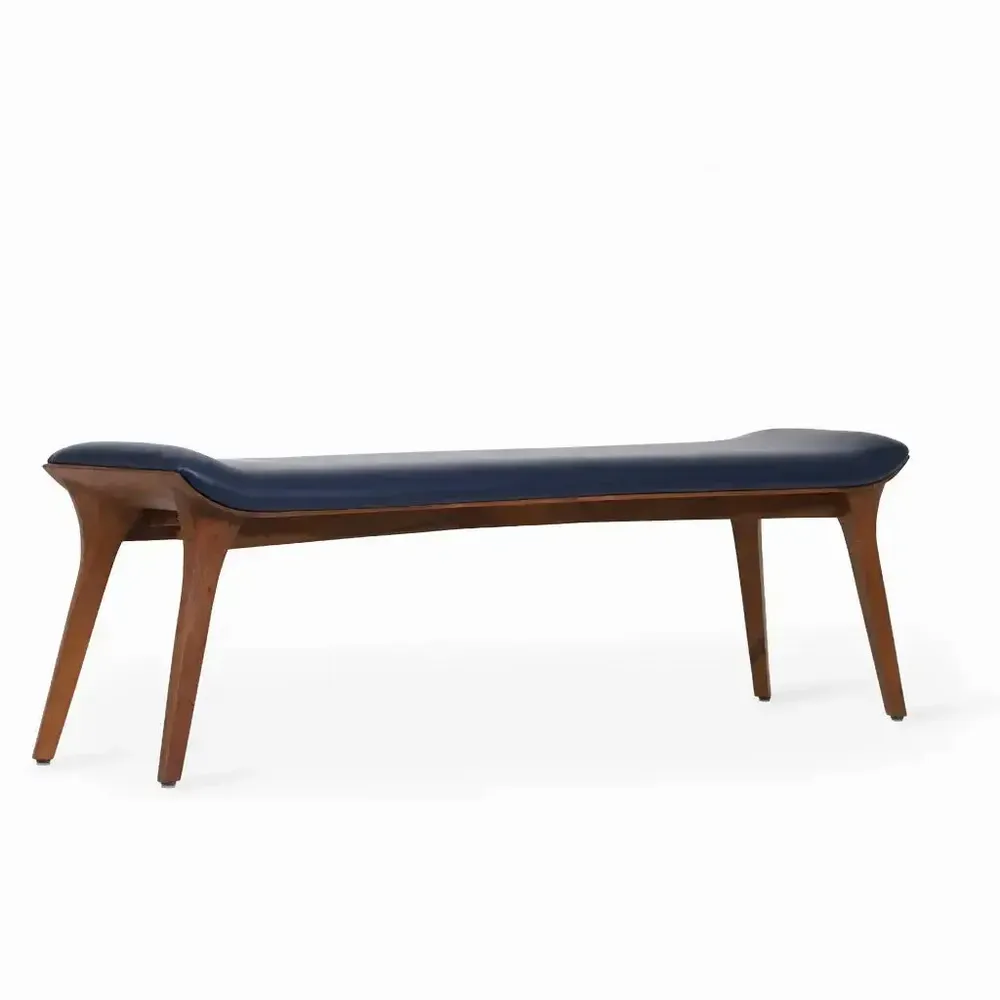 Benches - Phalaka Teakwood Bench with Blue Leatherette - ALANKARAM
