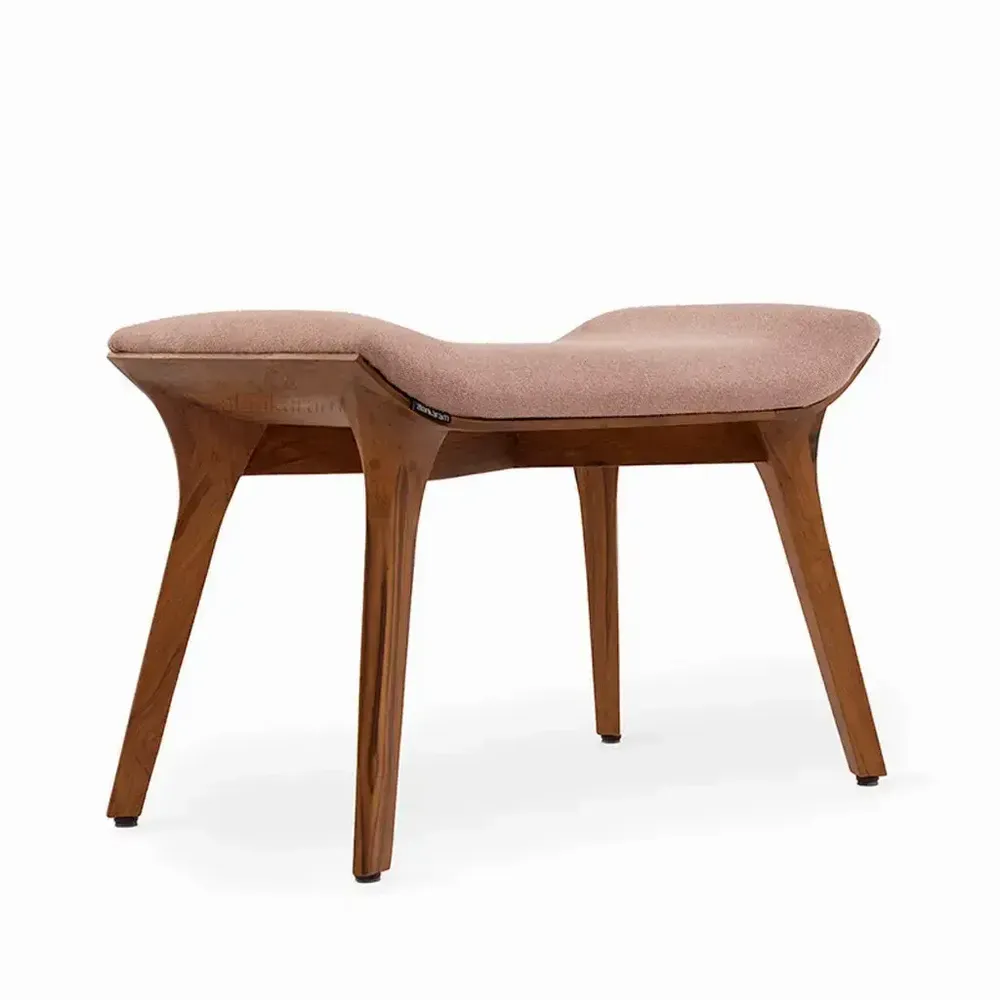 Bancs - Banc en teck Phalaka avec tissu en velours pêche - ALANKARAM