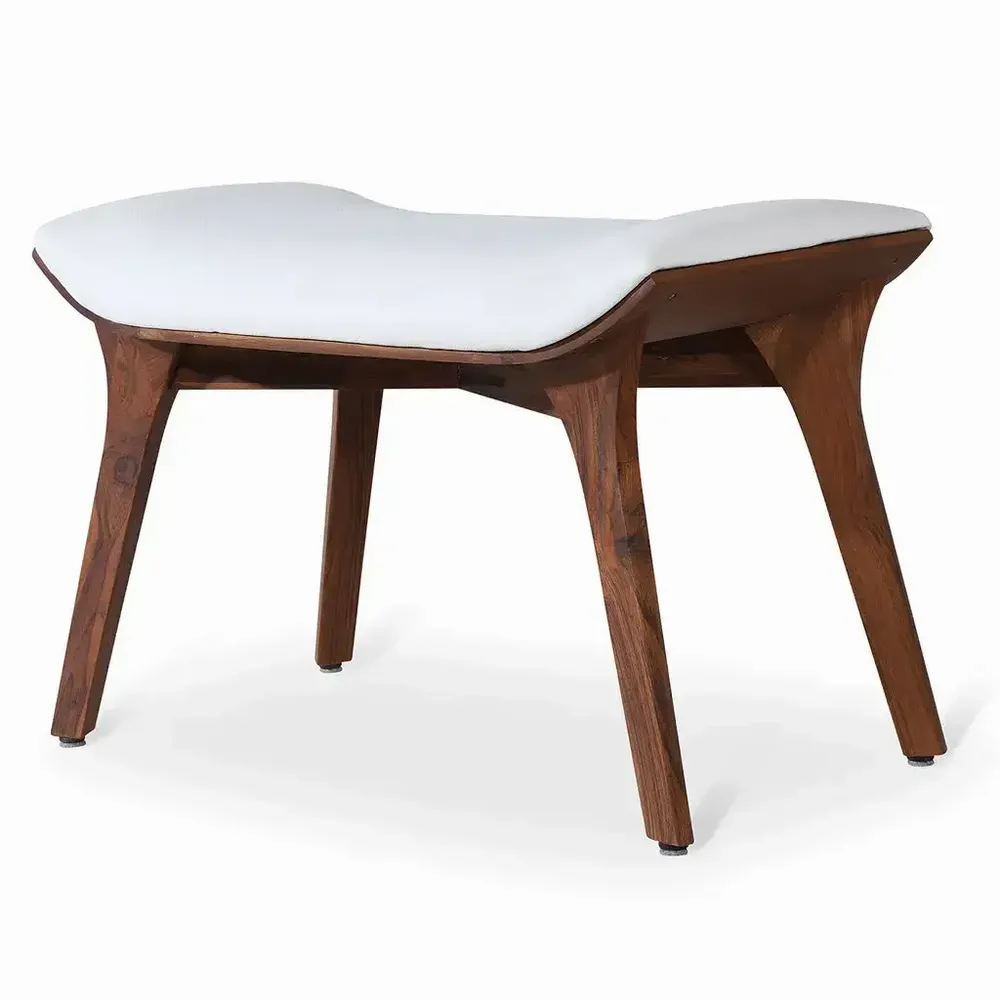 Benches - Phalaka Teakwood Bench with Off White Fabric - ALANKARAM