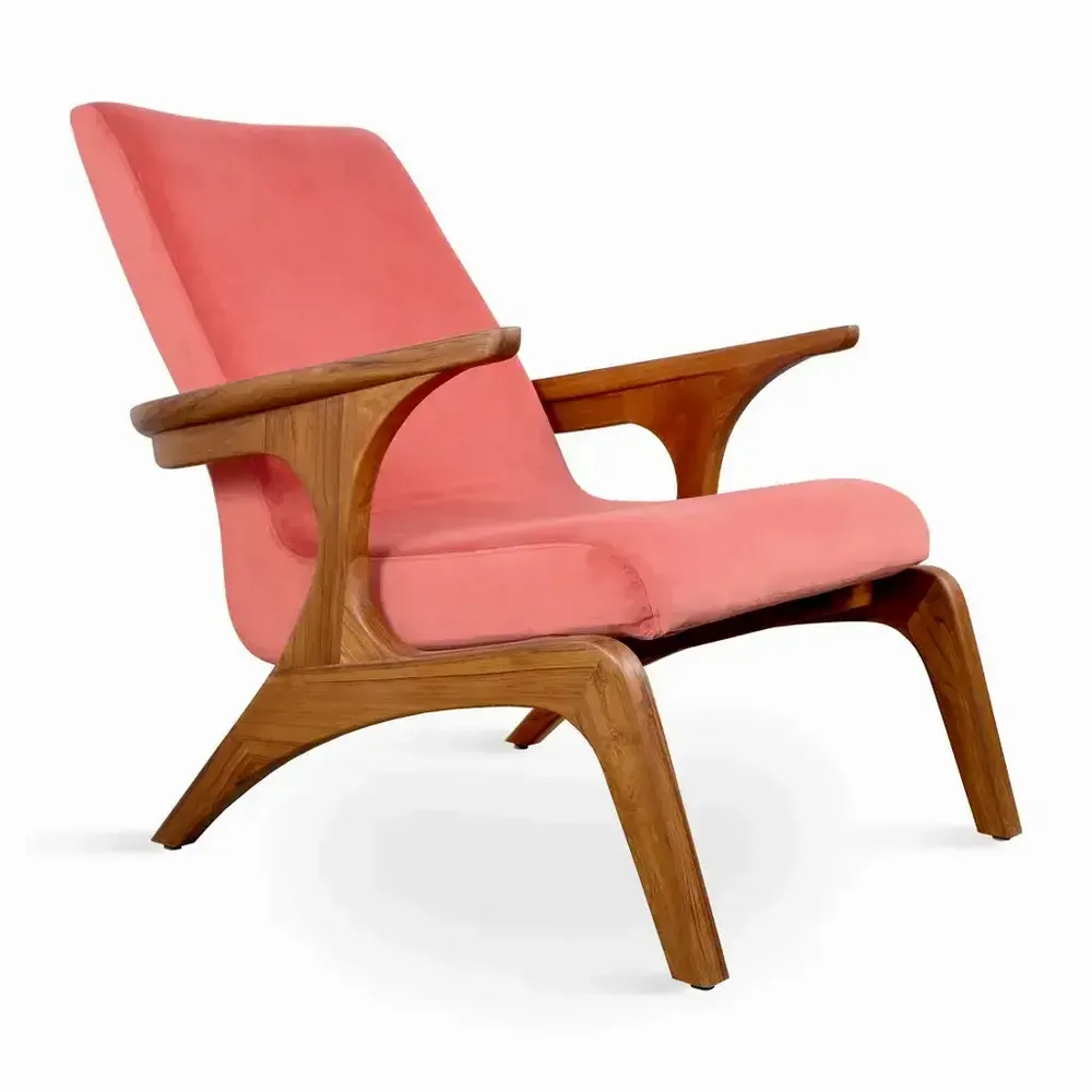 Chairs - Piko - Lounge Chair with Orange Fabric - ALANKARAM