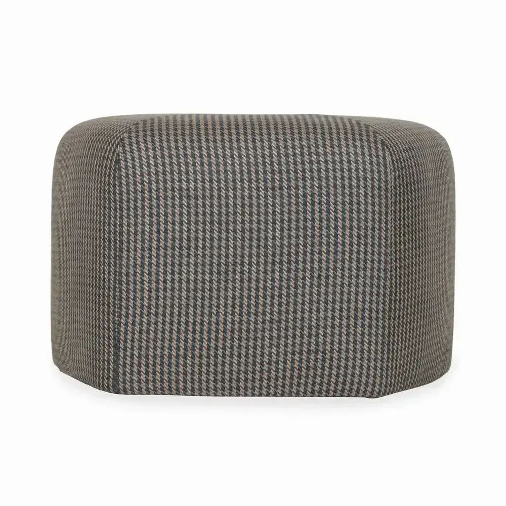 Ottomans - Pouffe - Pentagon Shaped Ottoman with Black Printed Fabric - ALANKARAM