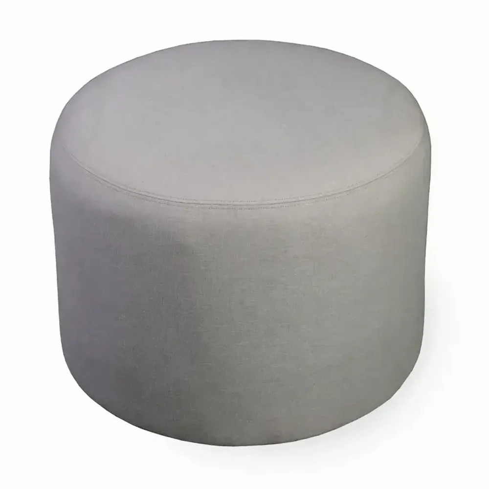 Ottomans - Pouffe - Round Ottoman with Grey Fabric - ALANKARAM