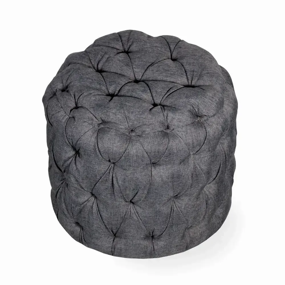 Poufs - Pouf - Ottoman en bois massif avec tissu gris - ALANKARAM