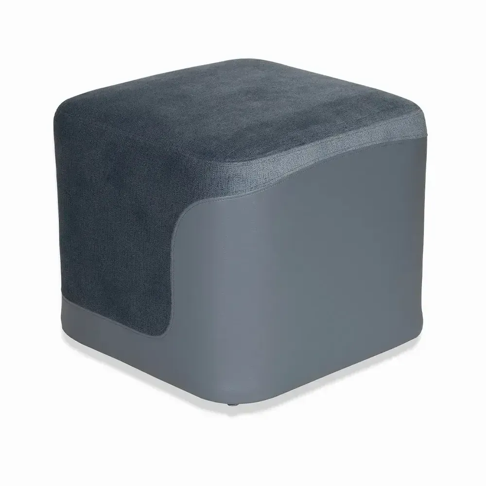 Ottomans - Pouffe - Square Ottoman with Grey Leatherette and Fabric - ALANKARAM