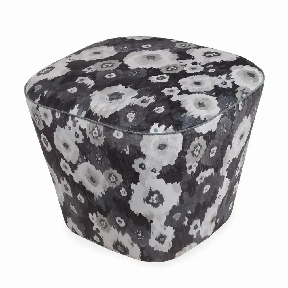 Poufs - Pouf - Ottoman carré en forme de pyramide avec tissu imprimé gris fumé - ALANKARAM