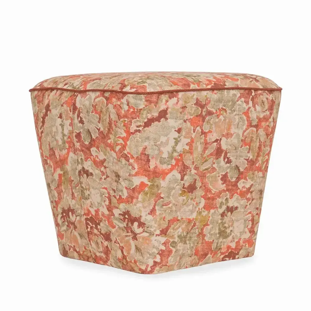 Ottomans - Pouffe - Square Pyramid Shaped Ottoman with Multicolor Printed Fabric - ALANKARAM