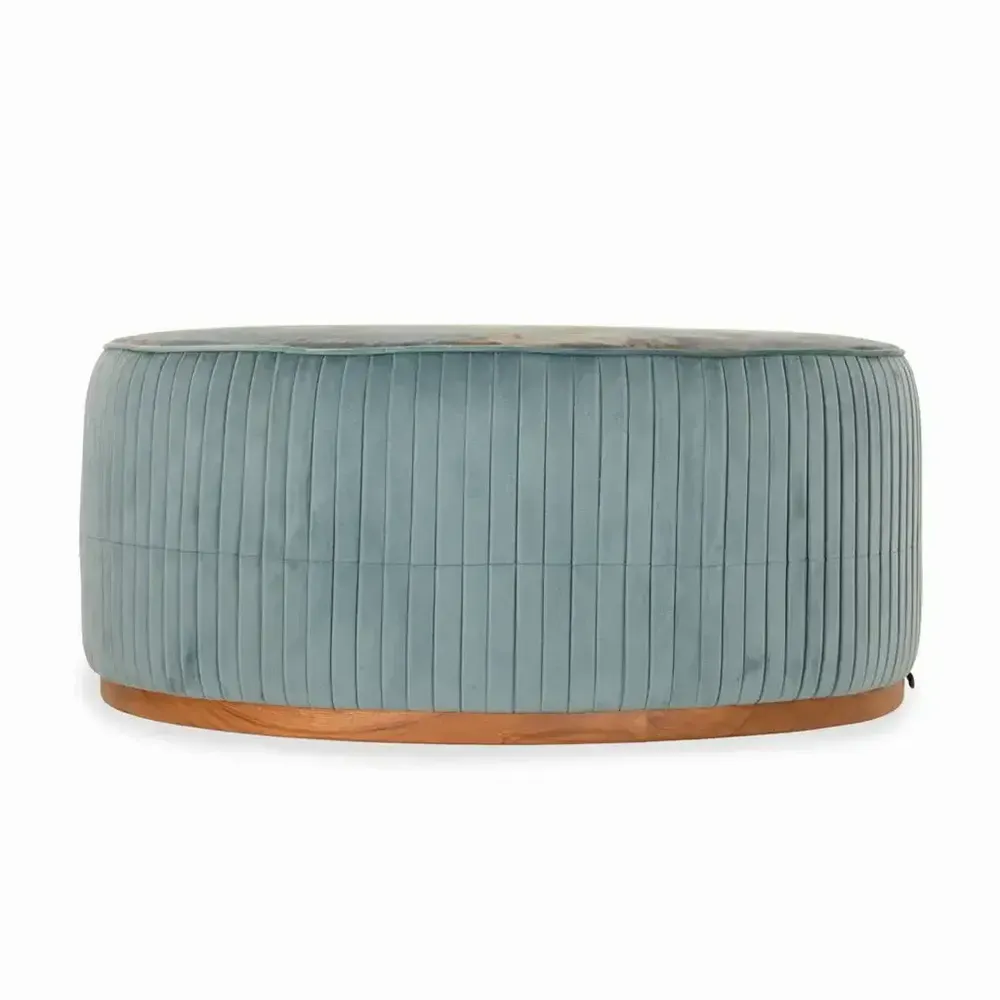 Ottomans - Pouffe - Teakwood Ottoman with Green Fabric - ALANKARAM