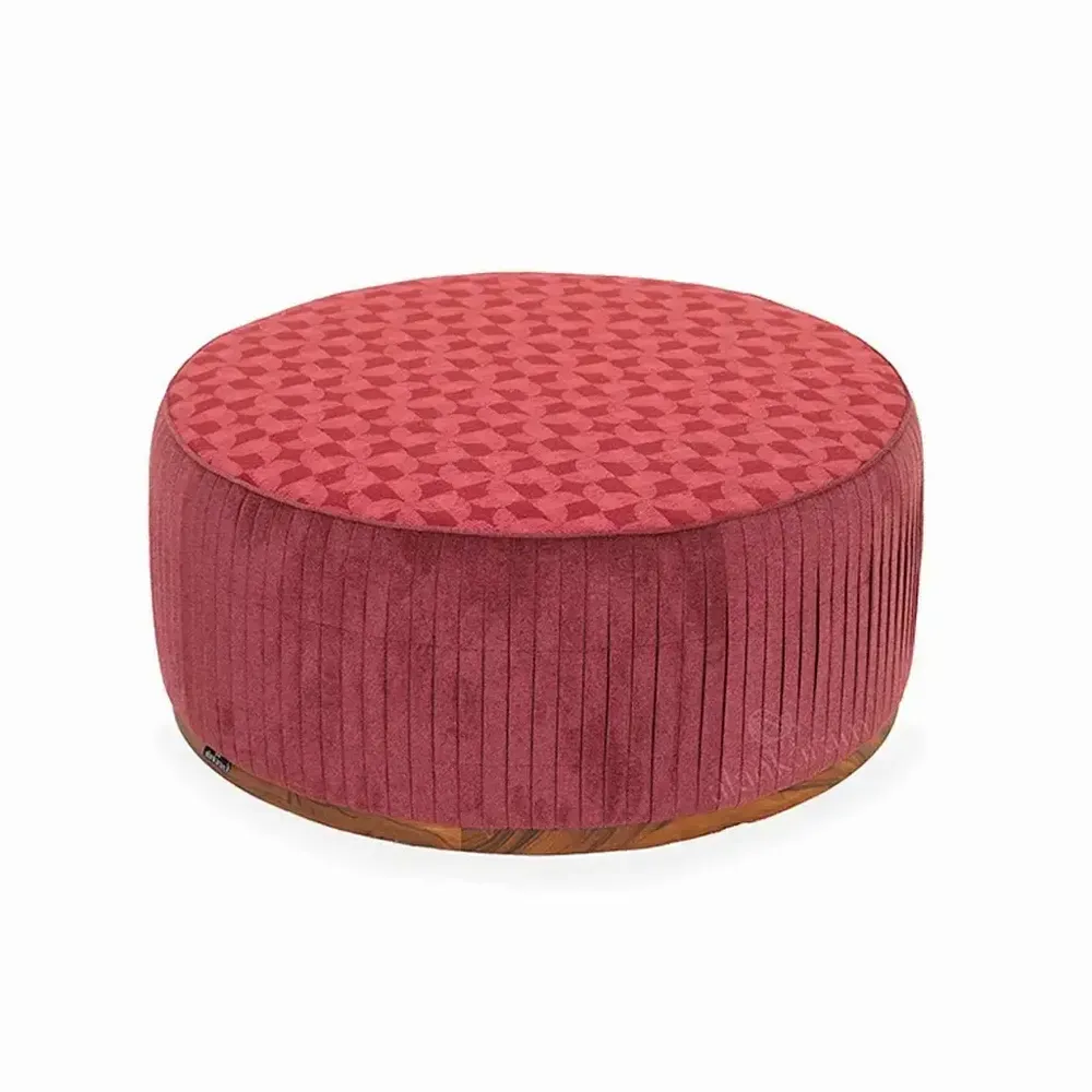 Ottomans - Pouffe - Teakwood Round Ottoman - ALANKARAM