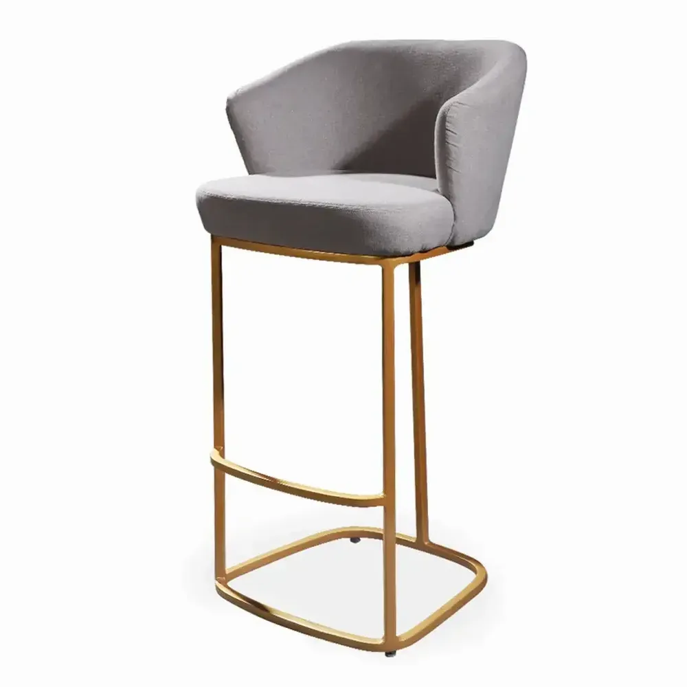 Chaises - Qiya - Chaise haute / de bar en métal avec tissu gris - ALANKARAM