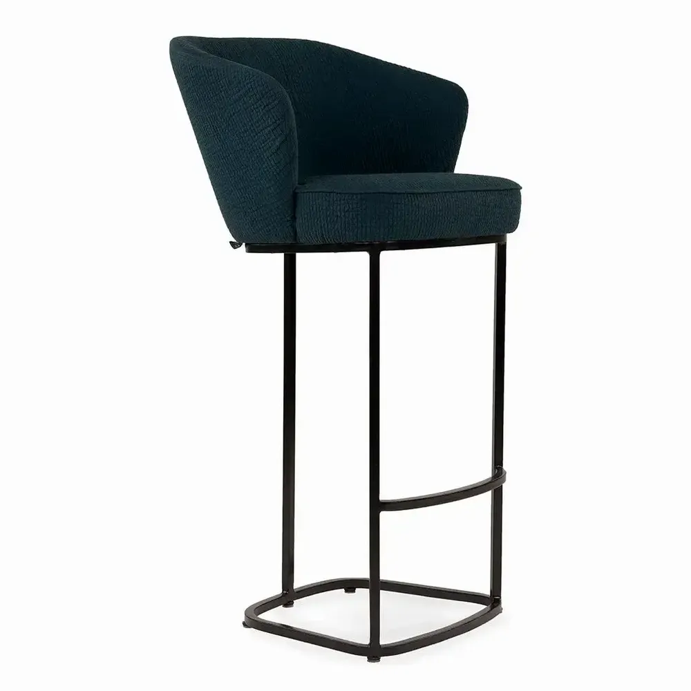 Chaises - Qiya - Chaise haute / de bar en métal avec tissu bleu - ALANKARAM