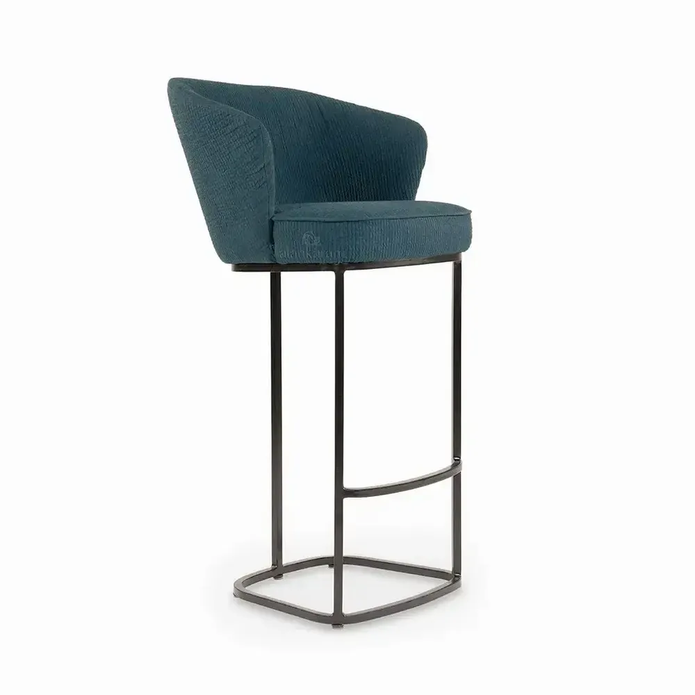 Chairs - Qiya - Metal High / Bar Green Fabric Chair - ALANKARAM