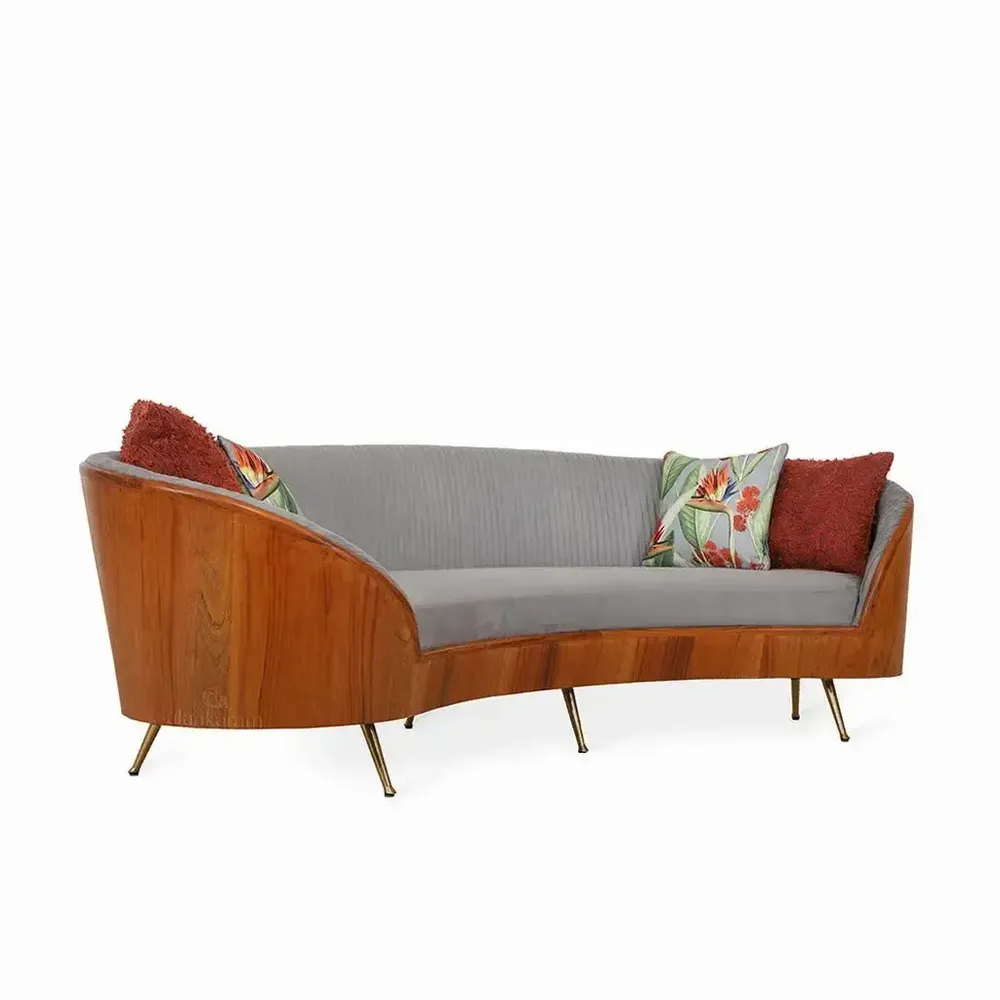 Sofas - Rikoma - Three Seater Metal Sofa Wooden back - ALANKARAM