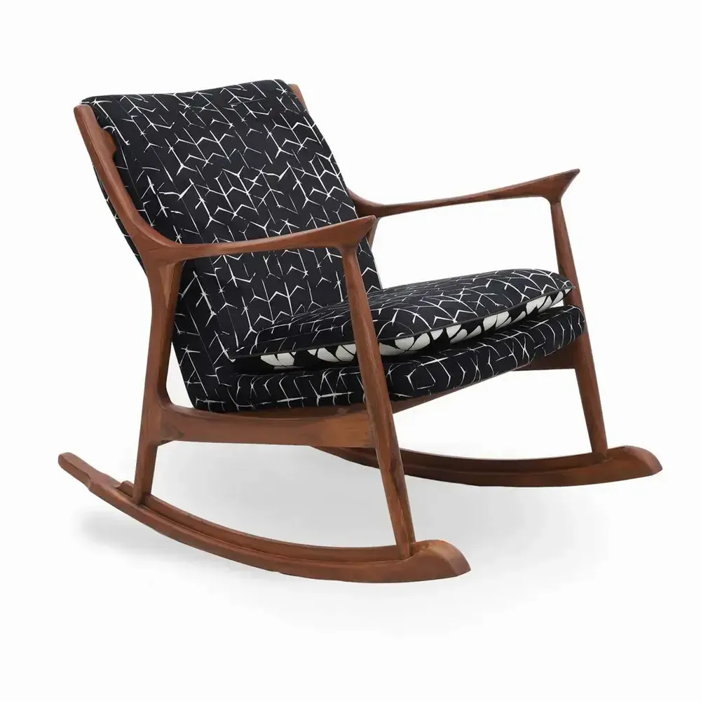 Chairs - Ruru - Lounge Chair with Black Printed Fabric - ALANKARAM