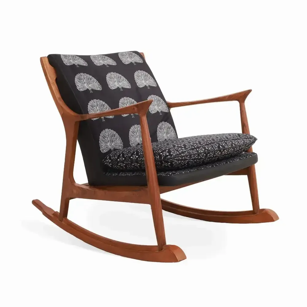 Chairs - Ruru - Lounge Chair with Black Printed Fabric - ALANKARAM