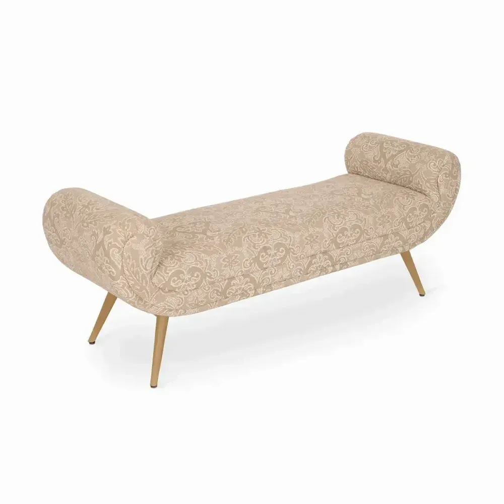 Sofas - Santai - Solidwood Bench with Grey Printed Fabric - ALANKARAM