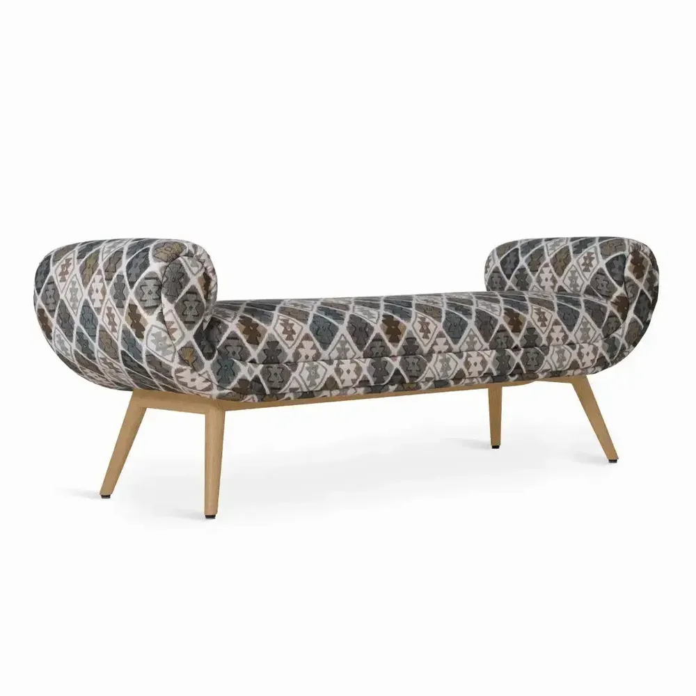 Sofas - Santai - Solidwood Bench with Multicolor Printed Fabric - ALANKARAM