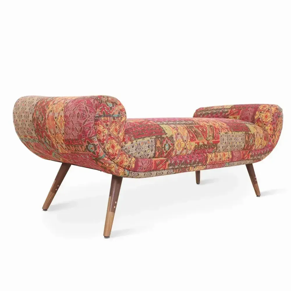 Sofas - Santai - Solidwood Bench with Multicolor Printed Fabric - ALANKARAM