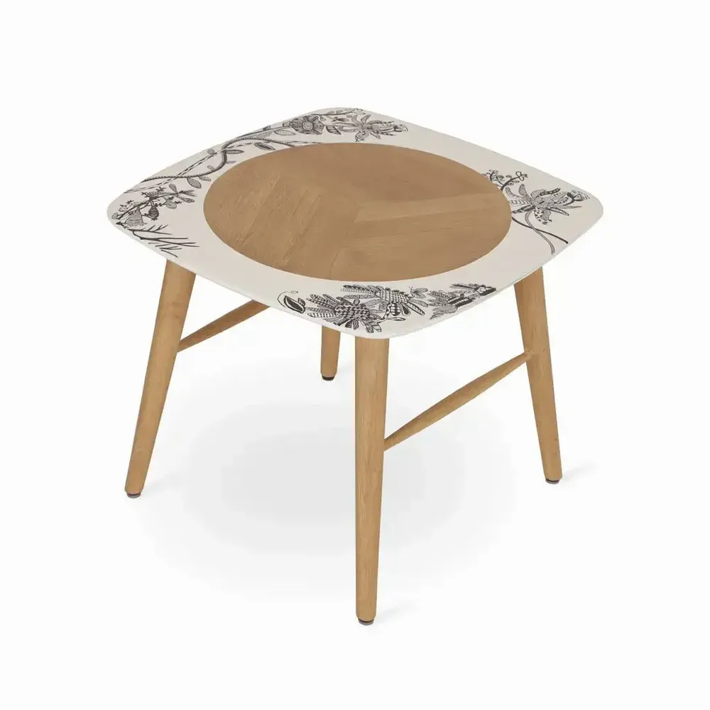 Autres tables  - Seni - Table d'appoint en bois massif avec plateau peint en blanc - ALANKARAM