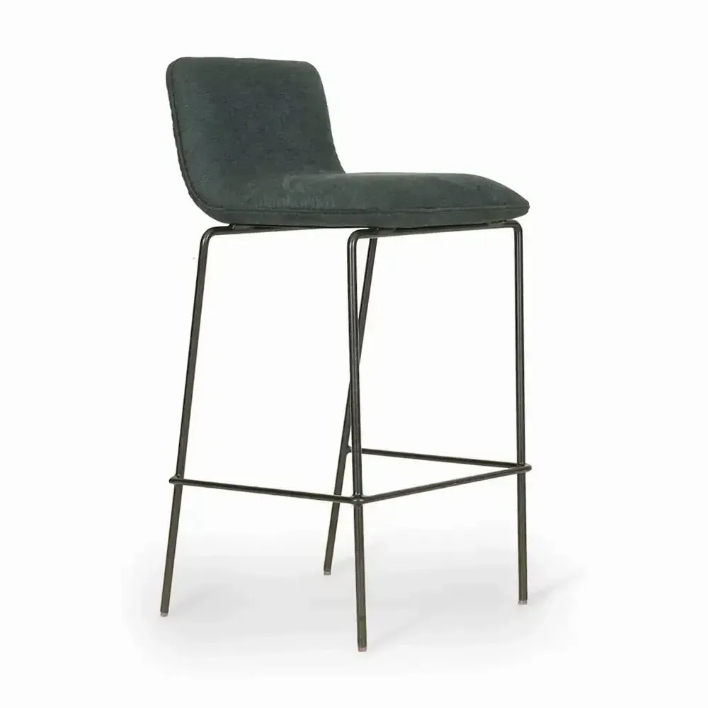 Chairs - Sering - Metal High / Bar Green Fabric Chair - ALANKARAM