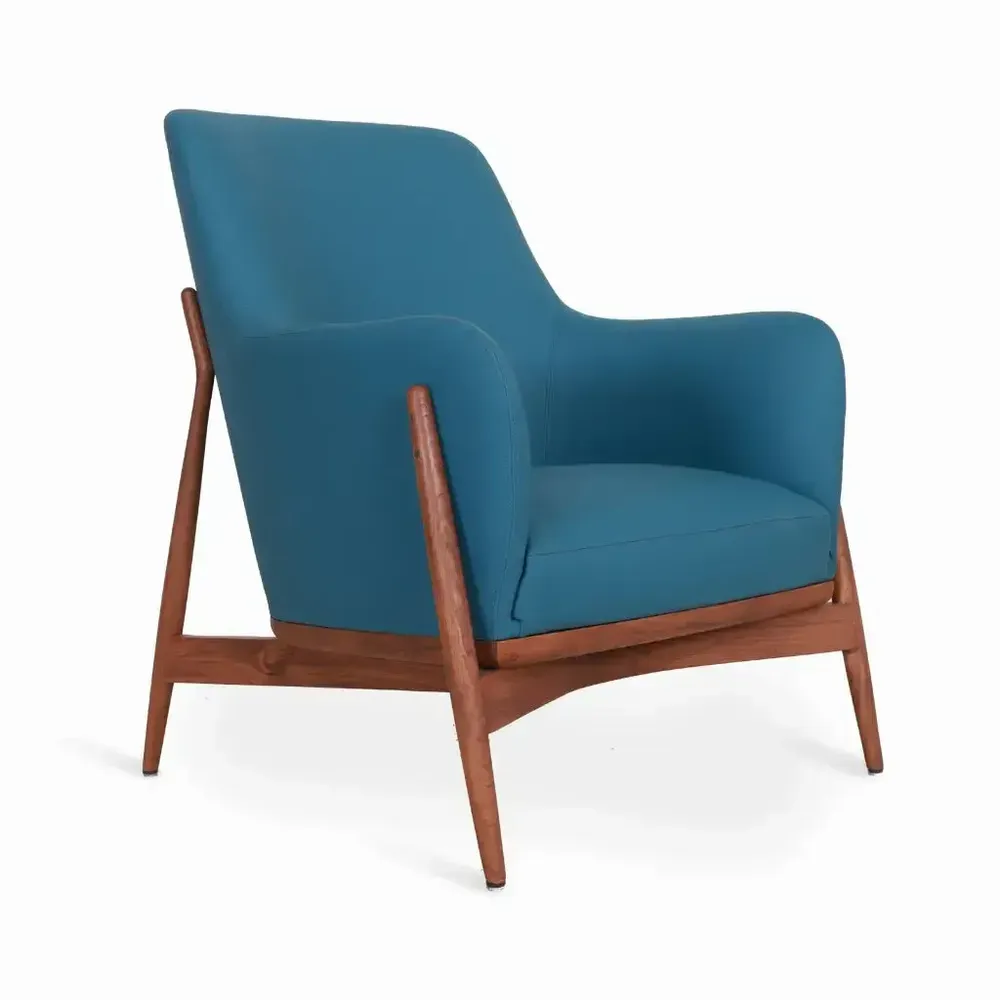 Chairs - Syva - Lounge Chair with Blue Fabric - ALANKARAM