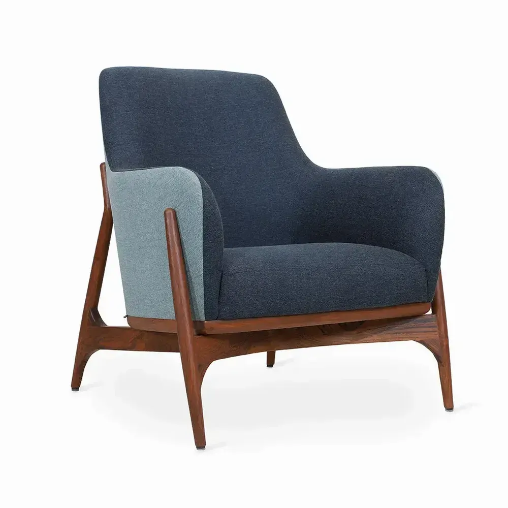 Chairs - Syva - Lounge Chair with Blue Fabric - ALANKARAM