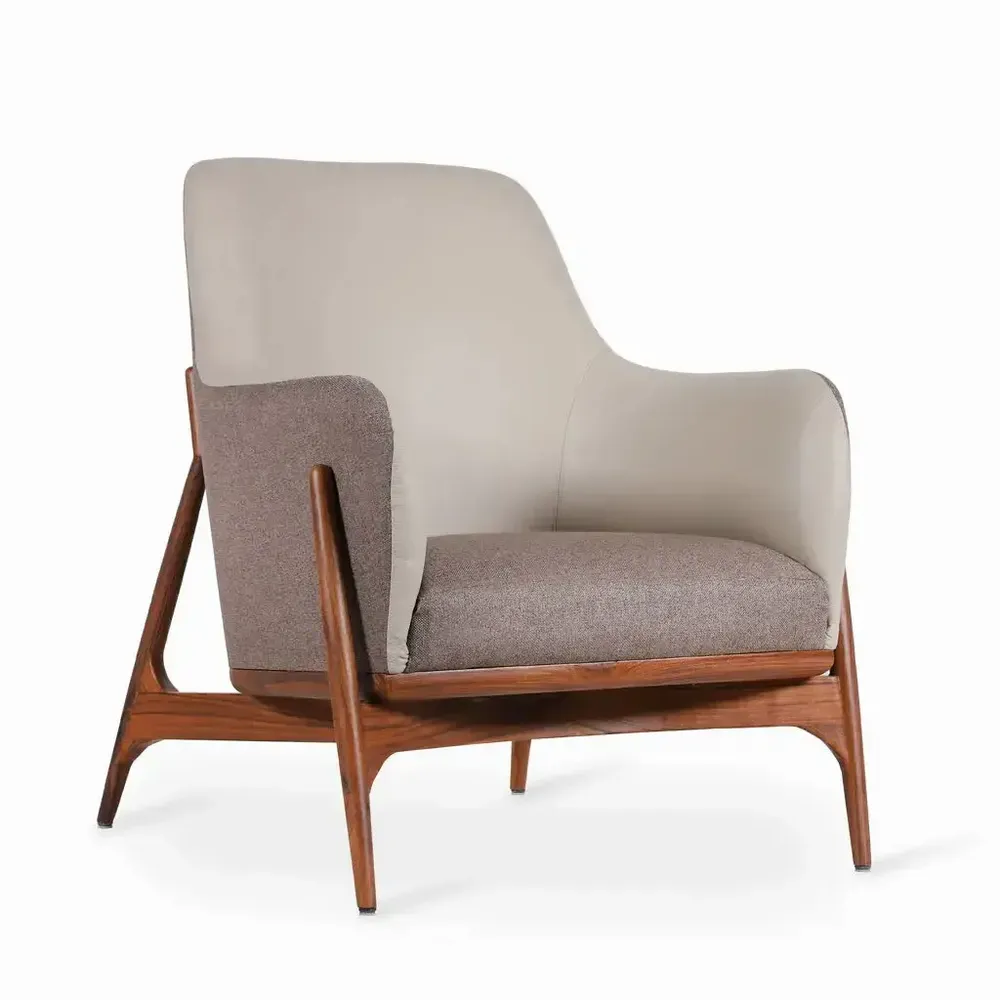 Chairs - Syva - Lounge Chair with Cream Leatherette - ALANKARAM