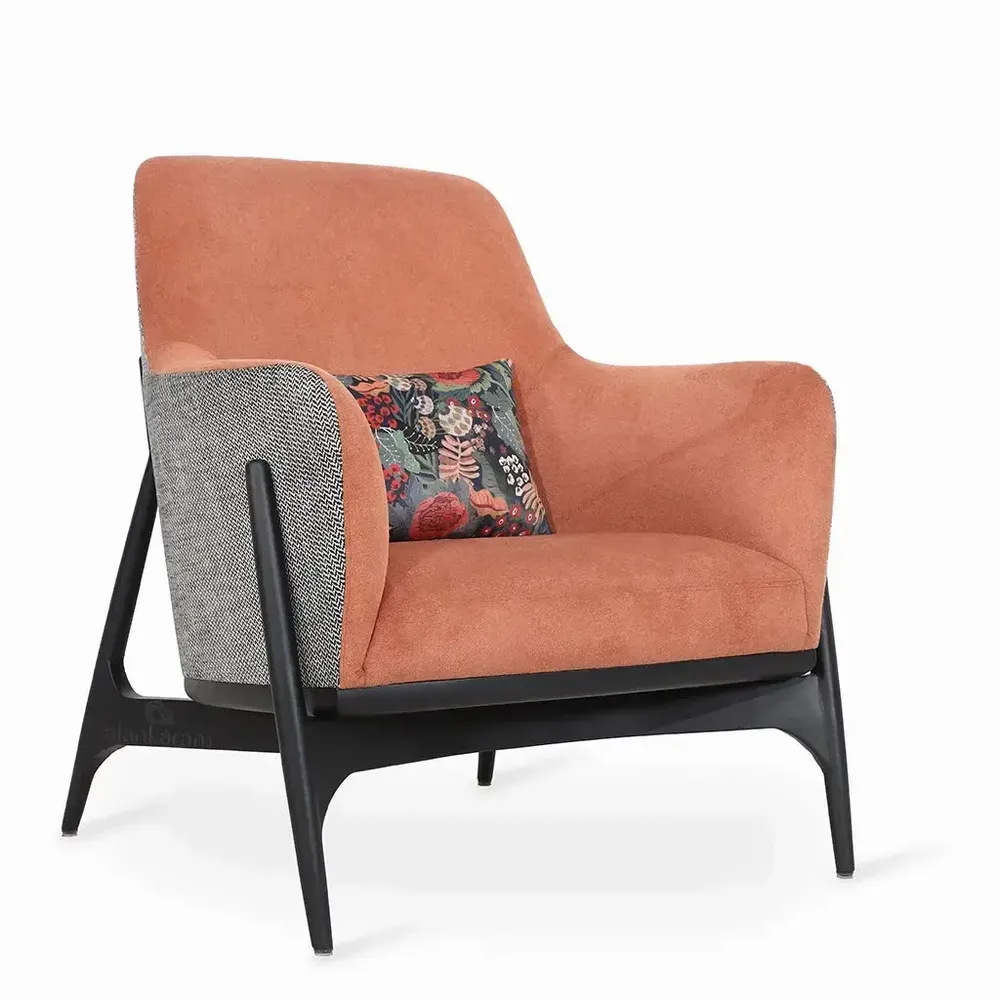 Chaises - Syva - Fauteuil lounge en tissu imprimé orange et noir - ALANKARAM