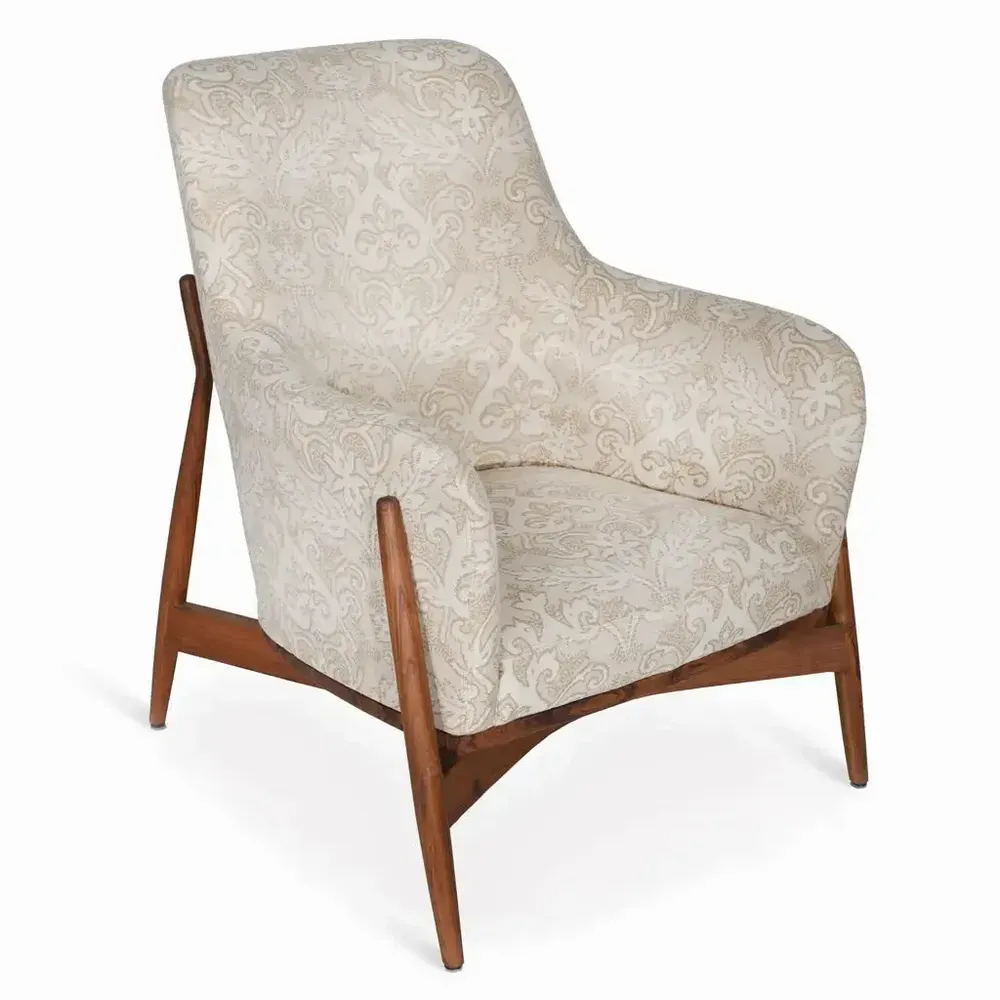 Chaises - Syva - Fauteuil Lounge en Tissu Imprimé Blanc - ALANKARAM