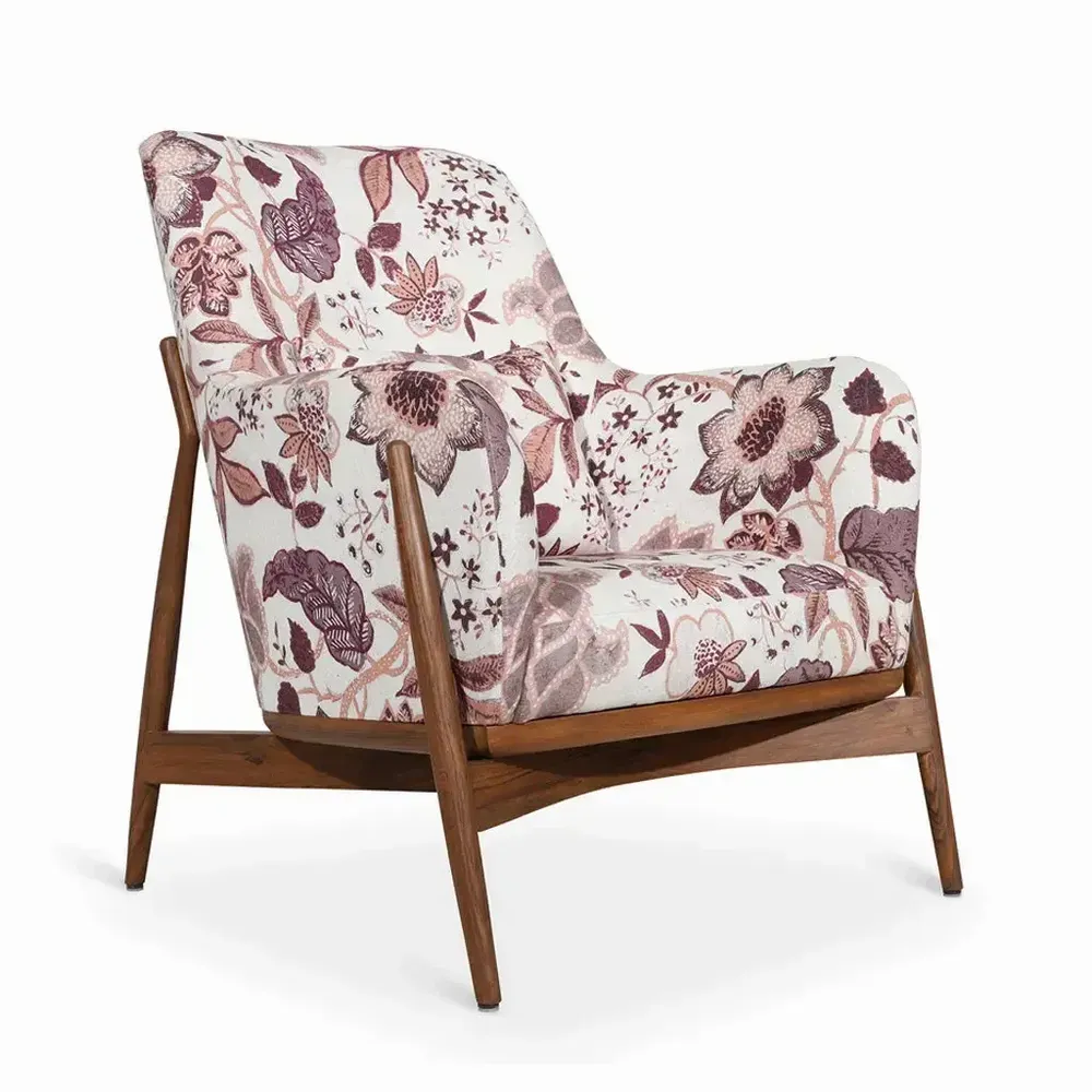 Chairs - Syva - Lounge Chair with White Printed Fabric - ALANKARAM