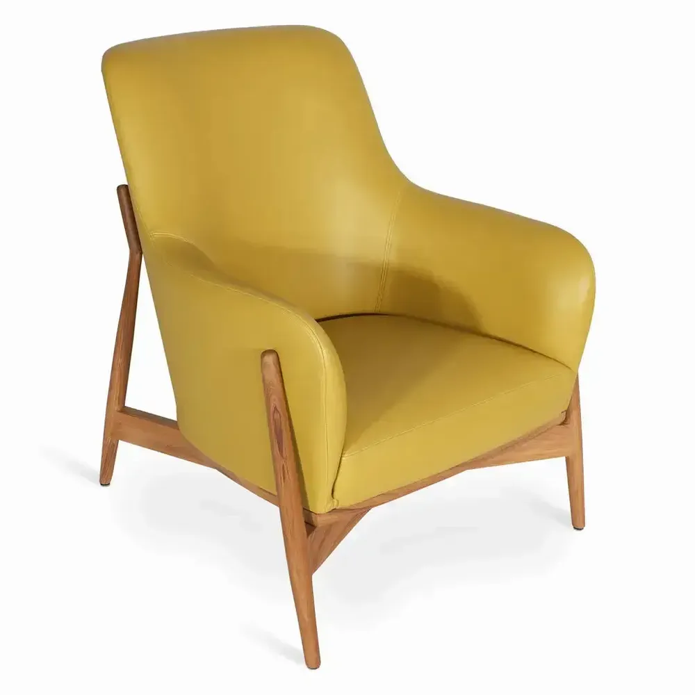 Chaises - Syva - Fauteuil Lounge en Similicuir Jaune - ALANKARAM