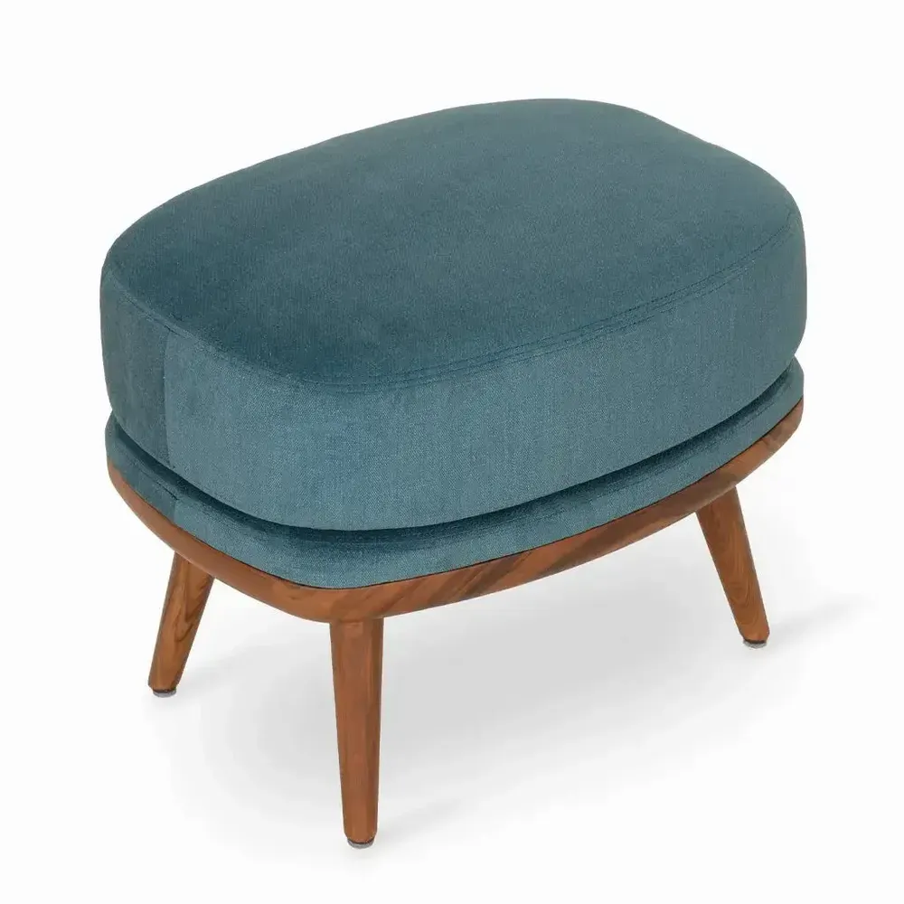 Repose-pieds - Tabure - Repose-pieds en teck avec tissu bleu - ALANKARAM