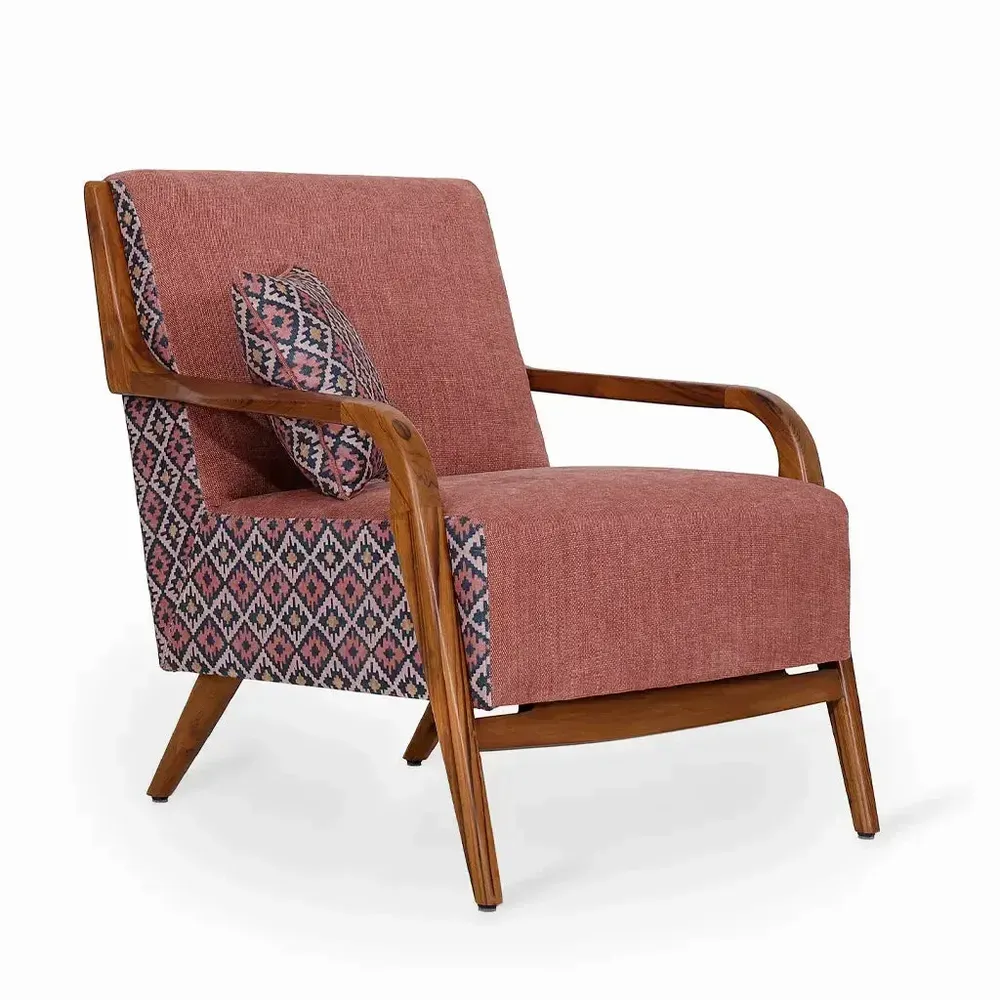 Chairs - Tordu - Lounge Chair With Brown Printed Fabric - ALANKARAM
