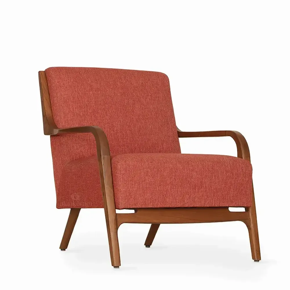 Chairs - Tordu - Lounge Chair With Red Fabric - ALANKARAM