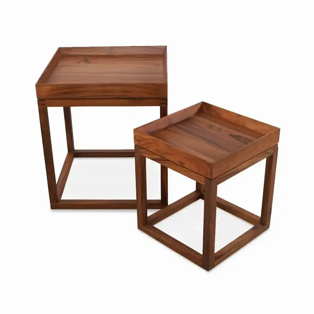 Other tables - Trei - Teakwood Side Table Plain top - ALANKARAM