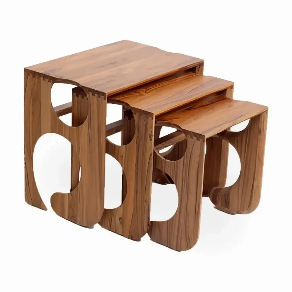 Autres tables  - Tridha - Table d'appoint/gigogne en teck - ALANKARAM