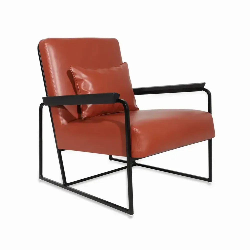 Chairs - Tubli - Lounge Chair with Red Leather - ALANKARAM