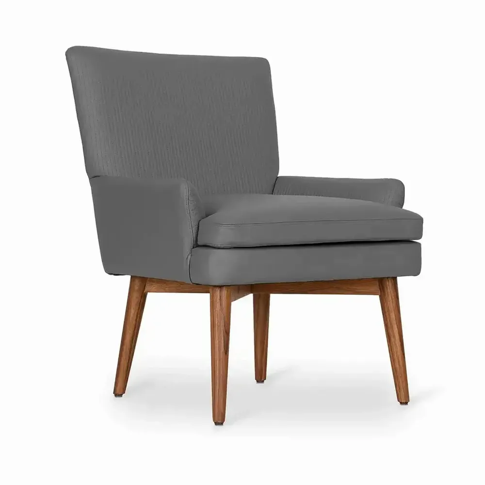 Chairs - Typis - Lounge Chair with Grey Leather - ALANKARAM