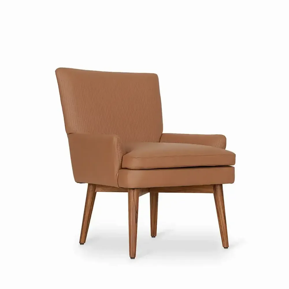 Chairs - Typis - Lounge Chair with Tan Leather - ALANKARAM