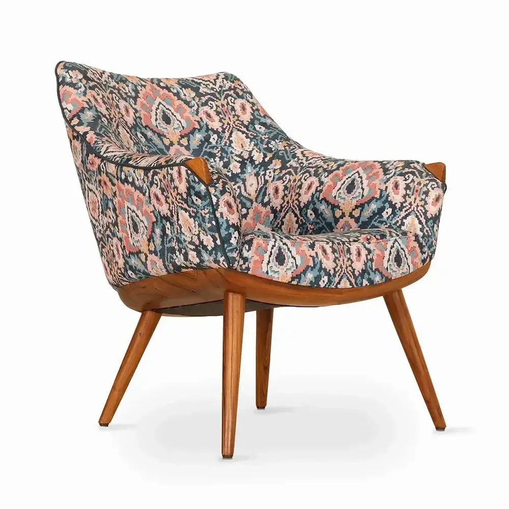 Chairs - Ucho - Lounge Chair With Multicolor Fabric - ALANKARAM