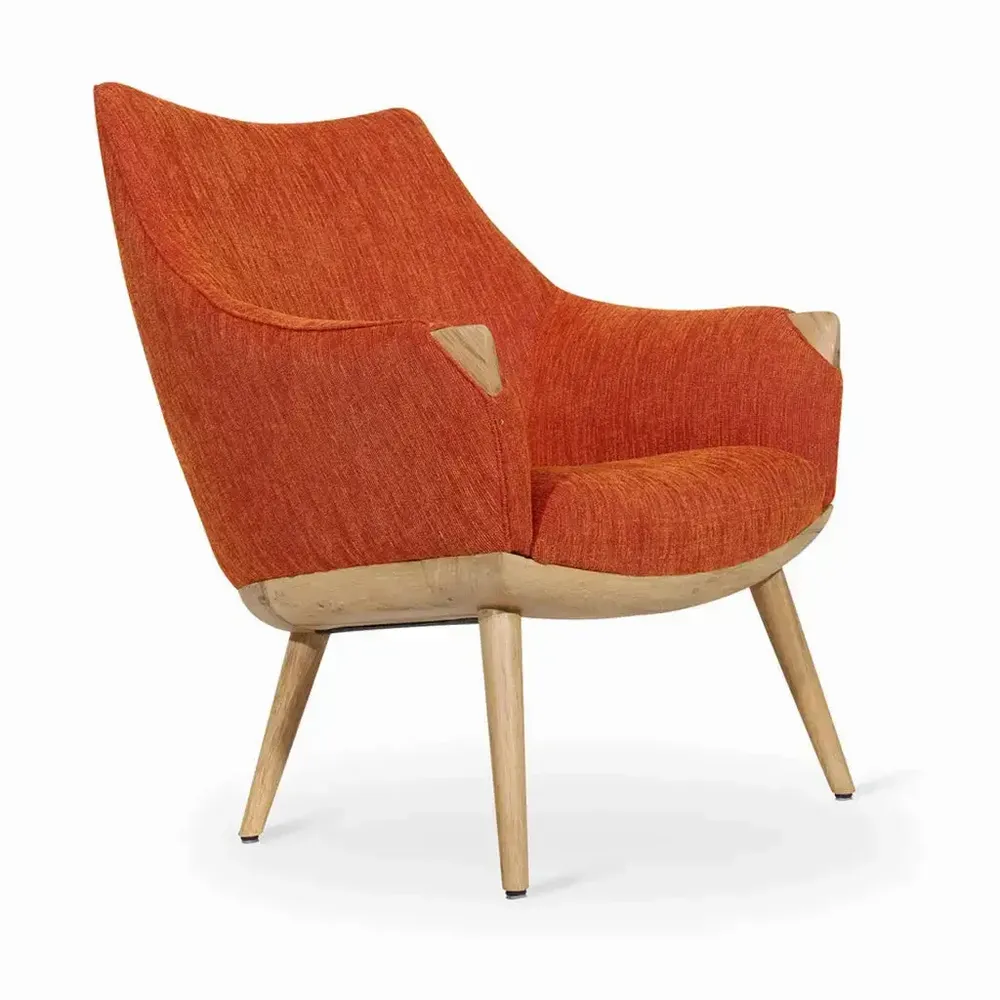 Chairs - Ucho - Lounge Chair With Orange Fabric - ALANKARAM