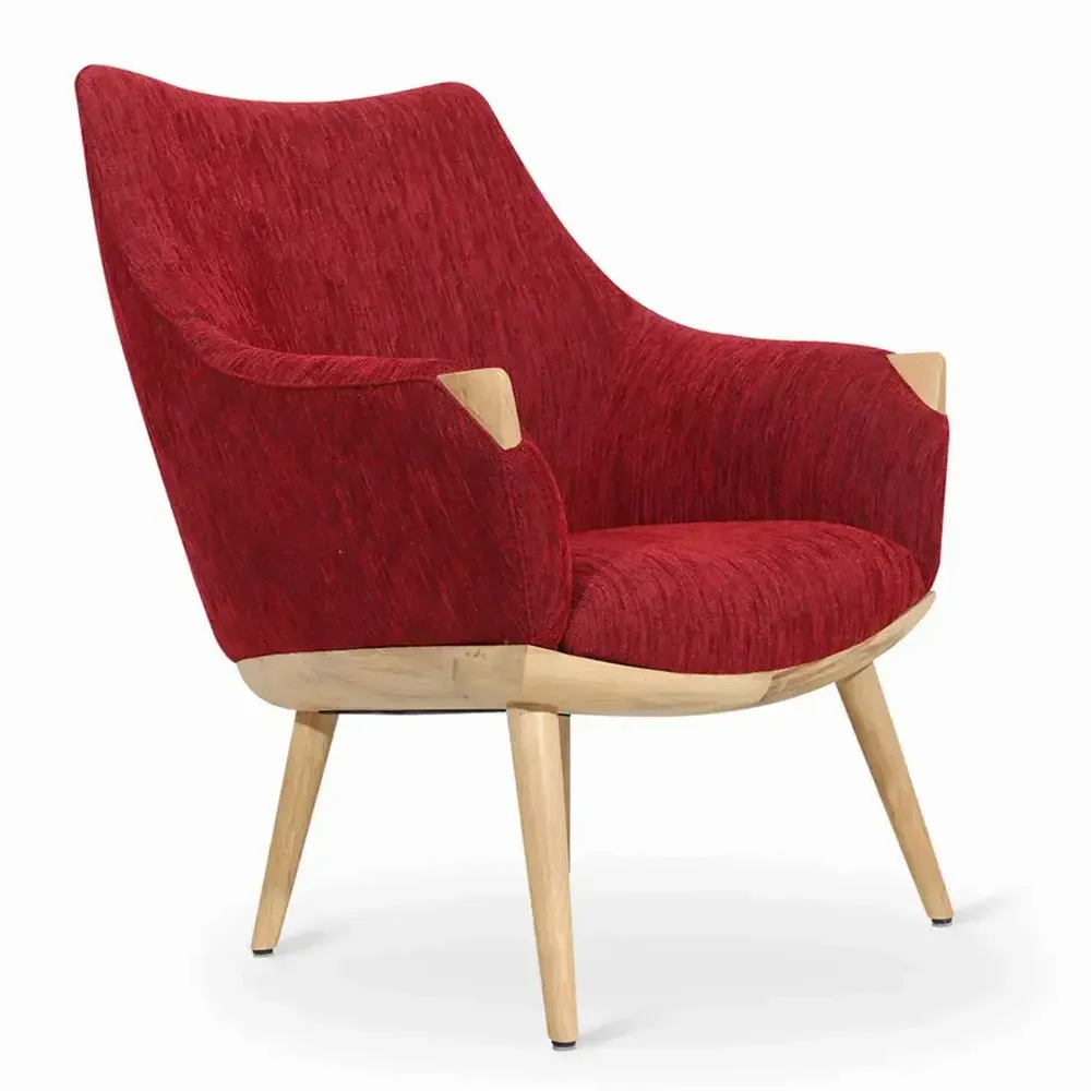 Chairs - Ucho - Lounge Chair With Red Fabric - ALANKARAM