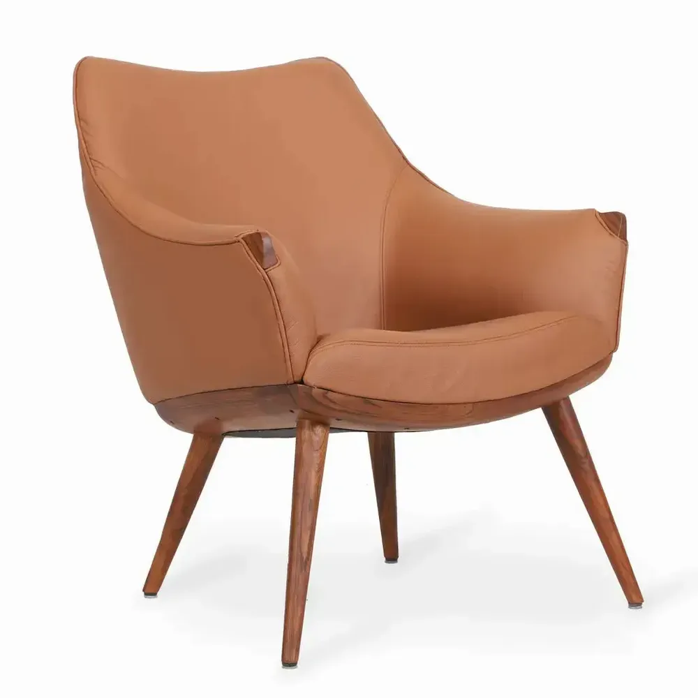 Chairs - Ucho - Lounge Chair With Tan Leather - ALANKARAM