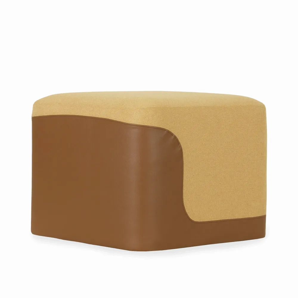 Poufs - Pouf - Ottoman carré en cuir marron et tissu jaune - ALANKARAM