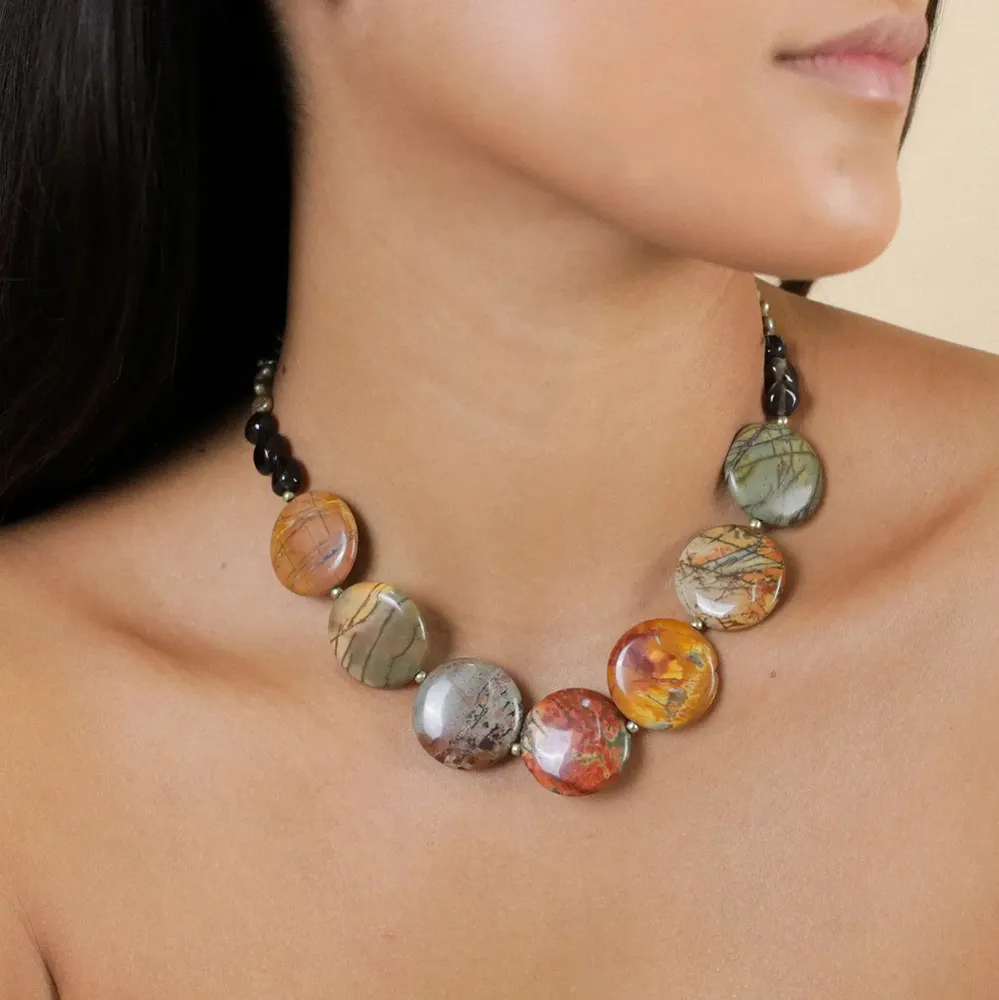 Bijoux - Collier disques jaspe Picasso – L’ILE ROUSSE - NATURE BIJOUX