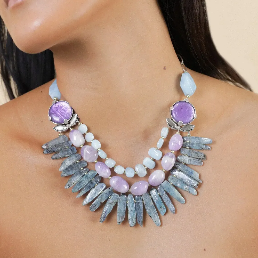 Jewelry - Plastron necklace with kyanite, amethyst and aquamarine – GOTBORG - NATURE BIJOUX