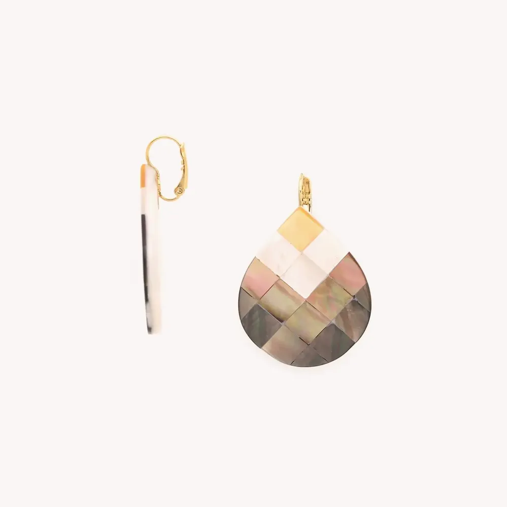 Bijoux - Boucles d’oreilles dormeuses goutte marqueterie 4 nacres – SAN LAZZARO - NATURE BIJOUX