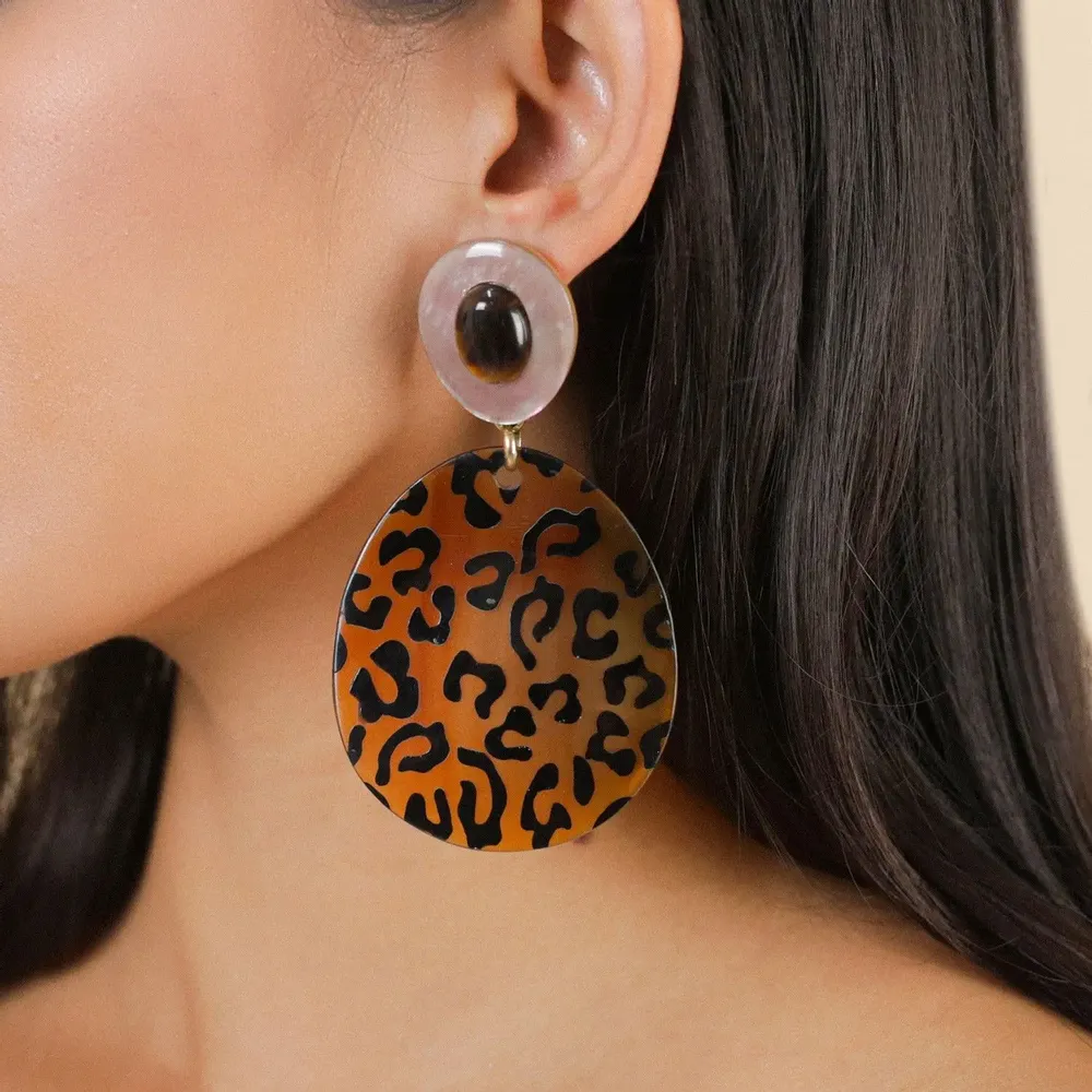 Jewelry - Post earrings with golden horn and animal print – JAGUAR - NATURE BIJOUX