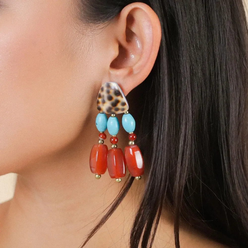 Bijoux - Boucles d'oreilles poussoir 3 rangs– SURABAYA - NATURE BIJOUX