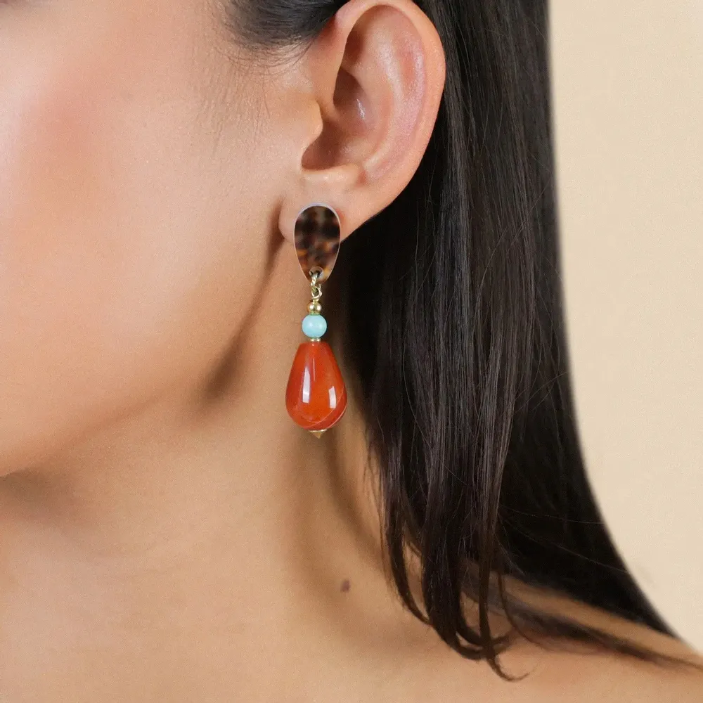 Jewelry - Post earrings with drop agate pendant – SURABAYA - NATURE BIJOUX